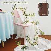 cheap Battery &amp; USB Indoor Lights-Eucalyptus leaves, olive leaves, simulated leaves, rattan strips, light string, 1.8M-96Leds, AAA waterproof timed battery box, holiday wedding party, indoor and outdoor atmosphere decoration props