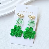  1 par de pendientes del Día de San Patricio, pendientes de trébol estrellado de acrílico verde con elegantes lazos, elegantes joyas colgantes para fiestas navideñas.