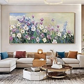 cheap Floral/Botanical Paintings-Handmade Oil Painting Hand Painted Horizontal Abstract Landscape Floral / Botanical Modern Rolled Canvas (No Frame)