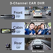 זול DVR לרכב-מקליט נהיגה בגודל 3.16 אינץ' ברזולוציית 1080p באיכות HD עם שלוש עדשות, זיהוי תנועה והקלטת לולאה לאחור