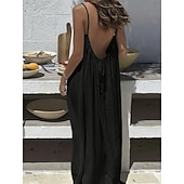 preiswerte Einfaches Kleid-Damen Maxikleid A Linie Kleid Urlaub Lässig Ferien Lässiger Schnitt Einfach Ärmellos Rundausschnitt Blau Schwarz Weiß Rosa Sommer Frühling Herbst