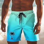  Муж. Кокосовая пальма Градиент цвета Тропические растения Обтягивающие длинные шорты Купальные шорты Пляжные шорты Нормальная Гавайский Пляжный отдых