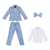 abordables Costumes et Tenues de Porteur d'Anneau-Costume quatre pièces pour garçon d'honneur, avec blazer. &amp; pantalon  &amp;chemises &amp;Costume garçon avec cravate, tenue formelle, décontractée, pour les fêtes en extérieur, mode, basique, à carreaux,