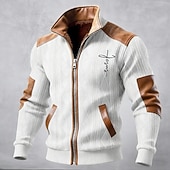 baratos Jaquetas Casuais-Homens Casaco de inverno Casaco de lã Jaqueta casual Diário Ao ar livre Térmico / Quente Jacquard Bolsos Outono Inverno Bloco de cor Cruz Roupa de rua Diário Colarinho Chinês Padrão Preto Branco