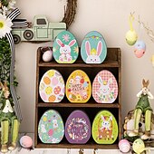 cheap Easter-1pc Easter Bunny Egg Shape Tin Box, Kids Gift Candy Container, Cute Metal Treat Case, Holiday Party Favor, Easter Basket Stuffer Storage Box
