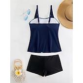 abordables Tankinis-Maillot de bain Tankini femme 2 pièces Shorts Contrôle du ventre Taille haute Slim Dos nu Vacances Plage Vêtements Feuilles V Cou Sans Manches