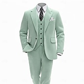 ieftine Costume formale-A bărbaților Costum din catifea reiată Casual Afaceri Negru Verde mentă Toamna iarna Costum Rever Clasic Modă Zilnic Dungi Fit adaptat Set 2 piese Un singur rând, un nasture
