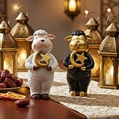 cheap Ramadan &amp; Eid-Ramadan Sheep Figurine, Black &amp; White Resin Sheep Holding Moon &amp; Star, Hand-Painted Decorative Ornament for Eid al-Fitr, Eid al-Adha, Ramadan Home Décor, Gift for Family &amp; Celebration