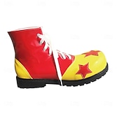economico Scarpe da uomo-Scarpe da clown colorate da uomo da Mardi Gras gialle e rosse con design a fiamma perfette per carnevale performance di clown e feste in costume