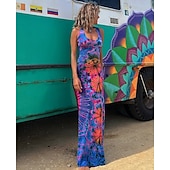 billiga Solklänningar-Dam Maxiklänning Sheath Dress T shirtklänning Solklänning Skiftklänning Semester Ledigt Dagligen Utomhus Fest Normal Nyans Färgglad Grafisk Ärmlös Axelband Svart Rubinrött Marinblå Grön Sommar Vår