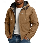 economico Felpa con cappuccio in pile-Per uomo Felpa con cappuccio Felpa con cappuccio a zip intera Felpa con cappuccio in pile Felpa con cappuccio foderata in pile Blu Marrone Verde Grigio Con Cappuccio Semplice Patchwork Blocco di