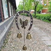 cheap Wall Sculptures-A Lucky Horseshoe Owl Wind Chime, Outdoor Iron Art Love Wind Chime, Vintage Horseshoe Design, Valentine's Day Iron Nail Wind Chime Home Decoration for Good Luck in Love, Perfect Garden Ornament