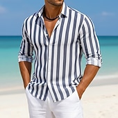economico Vacanza-Per uomo Camicia Camicia di lino Camicia Estiva Camicia da Spiaggia Camicia in cotone e lino Camicie a righe A righe Casuale Abbigliamento casual alla moda Blu Rosa Verde Cachi Manica Lunga Collo