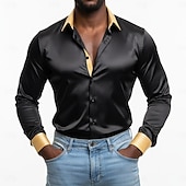 economico Camicie in raso da uomo-Per uomo Camicia Camicia in raso Camicia casual Camicia con Bottoni Camicia da discoteca Patchwork Quotidiano Vacanza Nero Bianco Vino Verde Manica Lunga Bavero Primavera &amp; Autunno Tutte le stagioni