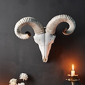 ieftine Sculpturi-Decor de perete nordic cu craniu de animal viking, ornament suspendat din rășină cu craniu de berbec artificial, pentru casă, bar &amp;decorațiuni de perete pentru restaurant, petrecere &amp;recuzită