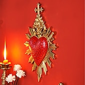 זול פסלי קיר-לב קדוש עם חץ לוהט לקישוט קיר, קישוט תלייה דתי בעבודת יד משרף, קישוט קיר רקע בסגנון אירופאי לבית, מלון &amp;אבזרי צילום