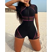 economico Rash Guards Interi-Per donna Costume da bagno Costume Intero Patchwork Con zip Rete Protezione UV Alta elasticità Manica Corta Costume da Bagno Surf Immersione Snorkeling Estate