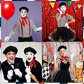 baratos Trajes Femininos-Mais Acessórios Fantasia fantasia Mímico Palhaço Mímico circo Traje Cosplay Listrado Adulto Mulheres Dia Das Bruxas Carnaval Festa Espetáculo Vestir-se