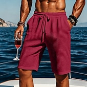 preiswerte Lässige Shorts-Herren Waffel-Shorts Shorts Bermudashorts Strandshorts Kordelzug Elastischer Bund Einfach Komfort Sport Kurz Täglich Outdoor Urlaub Urlaub Klassicher Stil Blau Schwarz Dehnbar