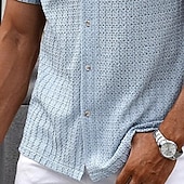 Недорогие Мужские рубашки в стиле смарт-кэжуал-Муж. Рубашка Повседневная рубашка Кнопка рубашка Черный Белый Зеленый Хаки Светло-синий С короткими рукавами Полотняное плетение кубинский воротник Повседневные Уличная одежда Жаккард Одежда