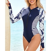 tanie Rash guardy One Piece-Damskie Docieplacze Strój kąpielowy Stroje kąpielowe Kwiaty Ochrona UV Długi rękaw Kąpielówki Surfing Nurkowanie z rurką Pływacki Lato