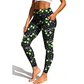  St. Patrick Women's pilates leggings fitness pants Gym Leggings Pockets Stamp Duty Side Pockets Pilates Gym Gym Workout Tights Leggings Bottoms Trees / Leaves Clover Green and Black Dark Green Sports