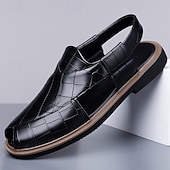 economico Sandali eleganti-Sandali da uomo blu in pelle intrecciata, scarpe casual estive leggere e traspiranti a punta aperta, calzature eleganti per isole, crociere e resort all'aperto per uomo