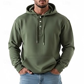 cheap Basic Hoodies-Men's Hoodie Pullover Hoodie Sweatshirt Button Up Hoodie Blue Apricot Wine Red Black Light Green Hooded Plain Kangaroo Pocket Casual Daily Sports &amp; Outdoor Streetwear Cool Sportswear Spring &amp; Fall