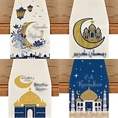 cheap Table Runners-Ramadan Eid Table Runner, Moon &amp; Gold Design, Heat-Resistant Dining Table Cloth, Kitchen and Entryway Decor, Elegant Home Accent for Holiday and Daily Use