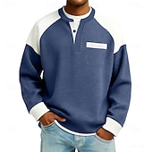 ieftine Tricou Waffle Knit-Bărbați Tricou Waffle Tricou Manșon Lung Henley Toamnă Toamna iarna Toate Sezoanele Culoare solidă Texturat Tradițional / Retro Casual Peteci Casual Casă În aer liber Albastru Deschis Negru Verde