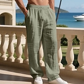 cheap Holiday-Men's Linen Pants Trousers Summer Pants Baggy Pants Beach Pants Drawstring Elastic Waist Solid Color Comfort Breathable Daily Outdoor Beach Vacation Fashion Light Khaki Black Inelastic
