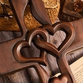 cheap Gifts-Intertwined Hearts Wooden Cross, Romantic Handcrafted Gift, Engravable Design, Perfect for Weddings, Anniversaries, or Special Occasions, Elegant Religious Home Decor