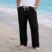 cheap Holiday-Men's Linen Pants Trousers Summer Pants Baggy Pants Drawstring Elastic Waist Straight Leg Striped Comfort Breathable Full Length Casual Daily Holiday Fashion Classic Style Blue Black Micro-elastic