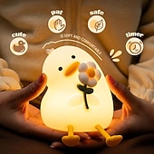 Недорогие Детские ночные огни-Мягкий силиконовый светильник-утка с цветком-уткой, зарядка через USB, ночник с таймером для спальни, изголовье кровати, атмосферный светильник, подставка для телефона, подарок на Рождество, Новый