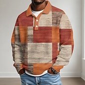 ieftine Polo geometric pentru bărbați-Bărbați Bloc Culoare Tricouri polo Waffle Texturat Manșon Lung Tricouri de polo Rever Casual Școală Îmbrăcăminte Atletică Purtare Zilnică Imprimare 3D Toamna iarna Albastru piscină Portocaliu Trifoi