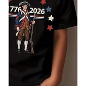  100% Baumwolle Kinder Jungen Schwarz Weiß Grafik Cartoon 250-jähriges Jubiläum Amerikanische US-Flagge für Kinder T-Shirt Bluse Rundhalsausschnitt Kurzarm Outdoor Alltagskleidung Mode Streetwear