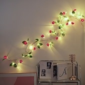 cheap Battery String Lights-1.8M 48 LED Beads Artificial Rose Vine String Lights, Waterproof with Timer, AAA Battery Box, Indoor/Outdoor Bedroom, Living Room, Garden, Party, Wedding, Holiday Decoration