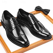 Χαμηλού Κόστους Μπρογκ παπούτσια-Ανδρικά καφέ παπούτσια brogue από συνθετικό δέρμα, κλασικό σχέδιο με φτερά, επίσημα και casual υποδήματα για γραφείο και ειδικές περιστάσεις