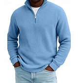  Herren Waffel-Poloshirts Textur Outdoor Lässig Viertelreißverschluss Langarm Mode Modern Einfarbig Texture Gestrickt Herbst Frühling & Herbst Herbst Winter Normale Passform Dunkel Braun Wein Schwarz