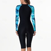  Жен. Рашгард Купальный костюм Один Пис Графика Пэчворк УФ-защита Эластичность Длинный рукав Купальники Серфинг Дайвинг Для погружения с трубкой Лето