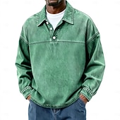 preiswerte Klassisches Poloshirt für Herren-Herren Baumwoll-Poloshirt Lässig Urlaub Klassisch Langarm Mode Basic Einfarbig Einfach Vintage-Stil Gewaschen Winter Frühling &amp; Herbst Ganzjahres Lässiger Schnitt Schwarz Hellgrün Rosa Marineblau