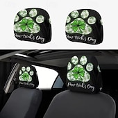 baratos Capas de Sofa-2 capas de encosto de cabeça para carro com trevo verde | compatíveis com todos os veículos, pretas &amp;Adesivo para carro com estampa de trevo verde, design plano 2D, poliéster, fácil instalação -