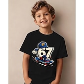 preiswerte Jungen 3D Lustiger Humor-Baumwolle Kinder Jungen Schwarz Weiß Grafik Lustiger Slang 67 T-Shirt Bluse Rundhalsausschnitt Kurzarm Outdoor Alltagskleidung Mode Streetwear Designer Drucken Sommer