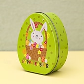 cheap Easter-1pc Easter Bunny Egg Shape Tin Box, Kids Gift Candy Container, Cute Metal Treat Case, Holiday Party Favor, Easter Basket Stuffer Storage Box