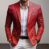 preiswerte Herren bedruckte Blazer-Herren Blumen Blazerjacke Mantel Bequem Atmungsaktiv Künstlerisch Lässig Lässig Täglich Party-Abendmode Tasche 3D-Druck Knöpfe Ganzjahres Fallendes Revers Langarm Blau Rote Braun