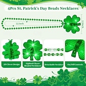 cheap Decorative Lights-2 Pcs St. Patrick's Day Irish Shamrock LED Light-Up Bead Necklace, Party Celebration, Festival Decoration, Green Shamrock Necklace for Holiday, Event, and Party Accessories