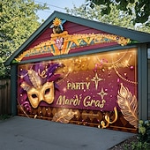 baratos Banners de Garagem e Porta-Carnaval Tampa da porta da garagem Grande pendurado Máscara Pena Luxo 3D De Festa Exterior Fundos de fotografia Porta de Entrada Baile de Máscara Decoração de casa
