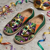 economico Scarpe da donna-Scarpe Slip-On in Tela con Stampa di Maschere da Carnevale da Donna per Mardi Gras - Calzature Festive e Leggere con Vestibilità Larga per Parate Celebrazioni in Strada Feste a Tema e Uscite Estive
