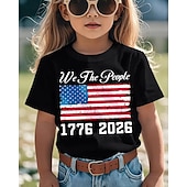 preiswerte 250. Jahrestag USA-100% Baumwolle Kinder Mädchen Schwarz Grafik USA Flagge 250-jähriges Jubiläum Amerikanische US-Flagge für Kinder T-Shirt Rundhalsausschnitt Kurzarm Urlaub Sport &amp; Outdoor Alltagskleidung Hawaiianisch