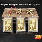 billiga Event &amp; Party Supplies-Nyckelring för hästens år 2026 - lyckosouvenir med hästdesign fyrkantigt stjärntecken slitstarkt karbinlås i aluminiumlegering perfekt för nyårsdekorationer nyårsdekorationer festlig nyckelring